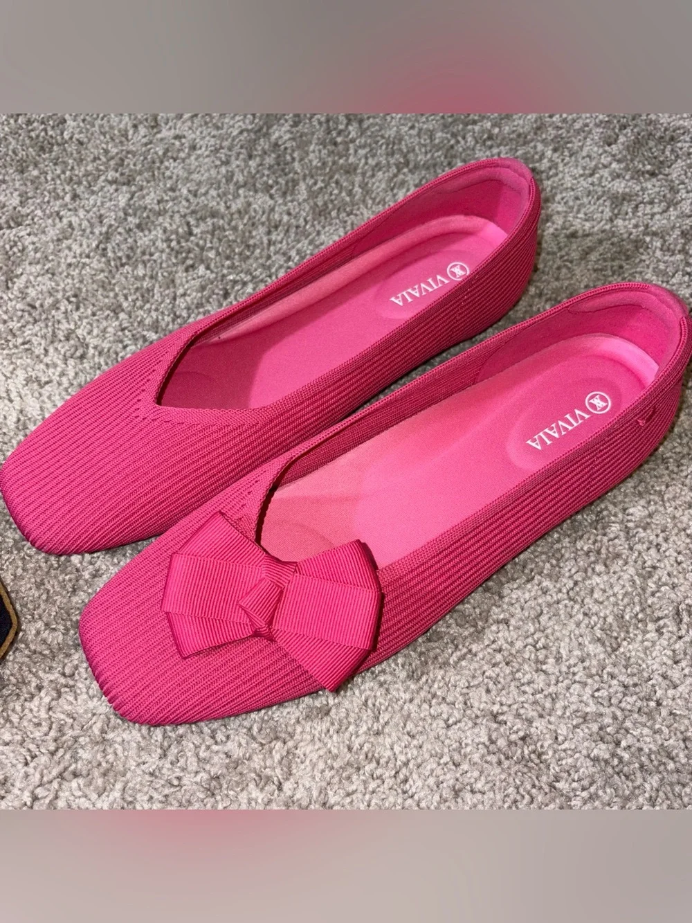 Vivaia Square-Toe Margot ribbed V-Cut Flats Pink size 41.5 US(10)